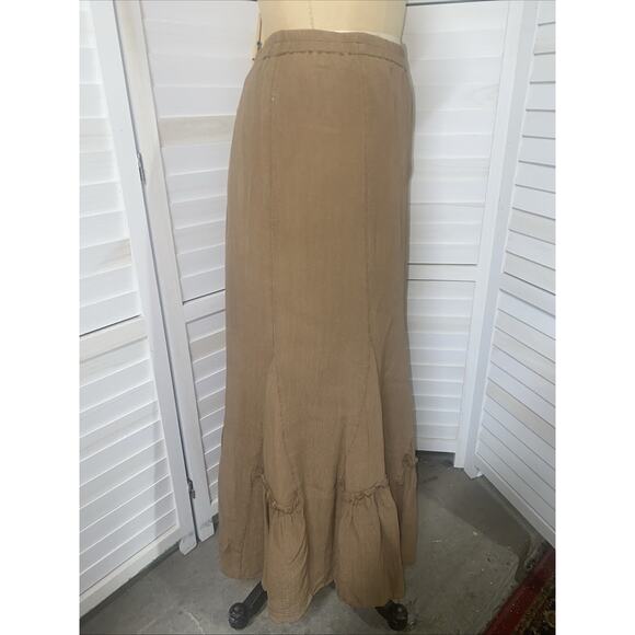 Coldwater Creek Tan Khaki Maxi Skirt Autumn Bohemian Boho Lined Sz Medium - Picture 3 of 7